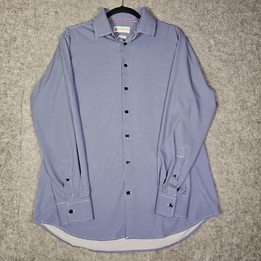 CXL Christian Lacroix Mens Contemporary Fit Blue Houndstooth Button Up Shirt L